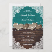 Invitation Rustique Turquoise Burlap dentelle lumière Mariage (Devant)