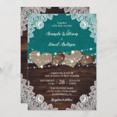 Invitation Rustique Turquoise Burlap dentelle lumière Mariage (Devant / Derrière)