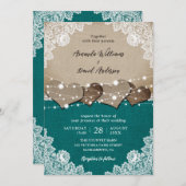 Invitation Rustique Turquoise Burlap Lace Mariage (Devant / Derrière)