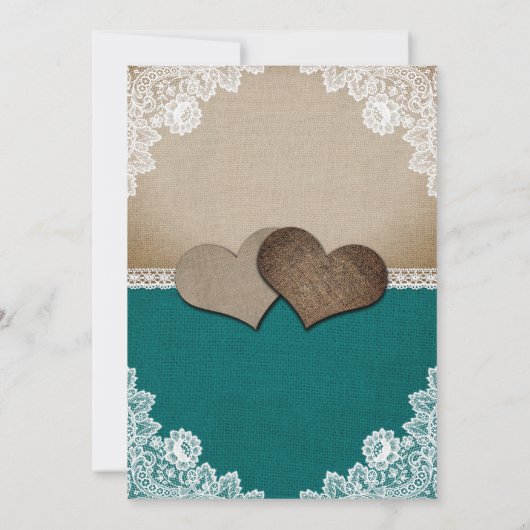 Invitation Rustique Turquoise Burlap Lace Mariage (Dos)