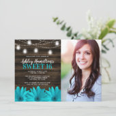 Invitation Rustique Turquoise Daisy Mason Jar Lumière Sweet 1 (Debout devant)