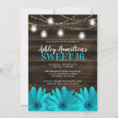 Invitation Rustique Turquoise Daisy Mason Jar Lumière Sweet 1 (Devant)