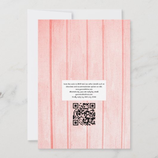 Invitation Rustique Turquoise et Coral Beach QR Code Mariage (Dos)