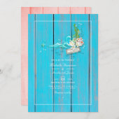 Invitation Rustique Turquoise et Coral Beach QR Code Mariage (Devant / Derrière)