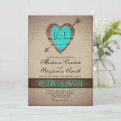 Invitation Rustique Turquoise flèche Mariage campagnard Invit (Debout devant)