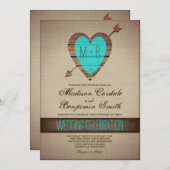 Invitation Rustique Turquoise flèche Mariage campagnard Invit (Devant / Derrière)