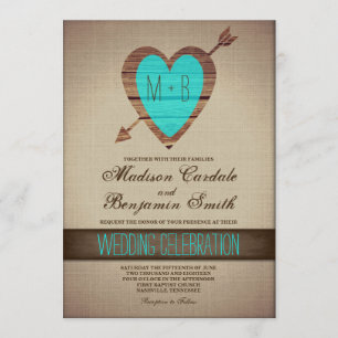 Invitation Rustique Turquoise flèche Mariage campagnard Invit
