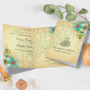 Invitation Rustique Turquoise Floral musulman musulman Mariag