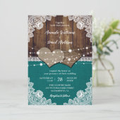 Invitation Rustique Turquoise Grange Bois Burlap Mariage dent (Debout devant)