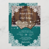 Invitation Rustique Turquoise Grange Bois Burlap Mariage dent (Devant / Derrière)