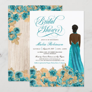Invitation Rustique Turquoise or Rose & Elegant Gown Fête des