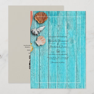 Invitation Rustique Turquoise QR Code RSVP Beach Wedding