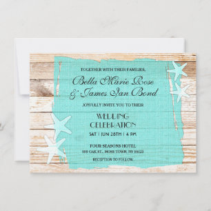 Invitation Rustique Turquoise Starfish Seashell Mariage Invit