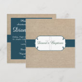 Invitation Rustique Turquoise Vert Beige Burlap Baptême Invit (Devant / Derrière)