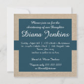Invitation Rustique Turquoise Vert Beige Burlap Baptême Invit (Dos)