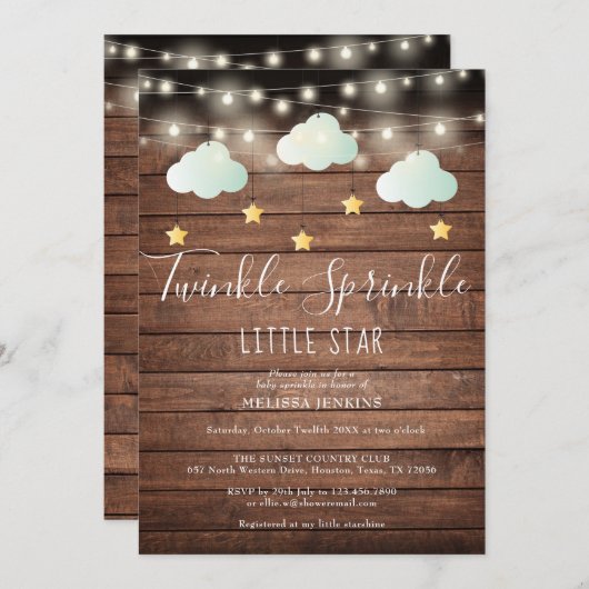 Invitation Rustique Twinkle Sprinkle Little Star Baby shower (Devant / Derrière)
