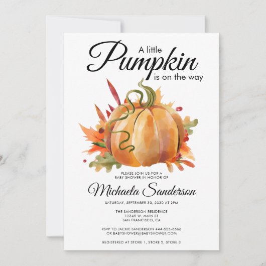 Invitation Rustique Un Baby shower Automne Un Peu Citrouille (Devant)