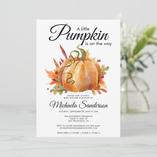 Invitation Rustique Un Baby shower Automne Un Peu Citrouille (Debout devant)