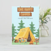 Invitation Rustique un heureux camper premier anniversaire (Debout devant)
