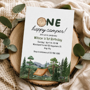 Invitation Rustique "Un joyeux campeur" 1er anniversaire Camp