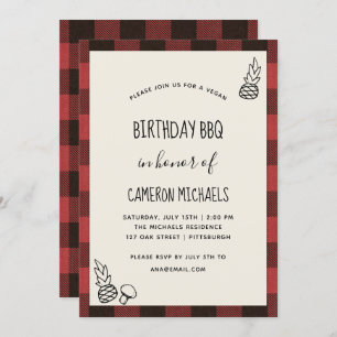 Invitation Rustique Vega Birthday BBQ Red Plaid