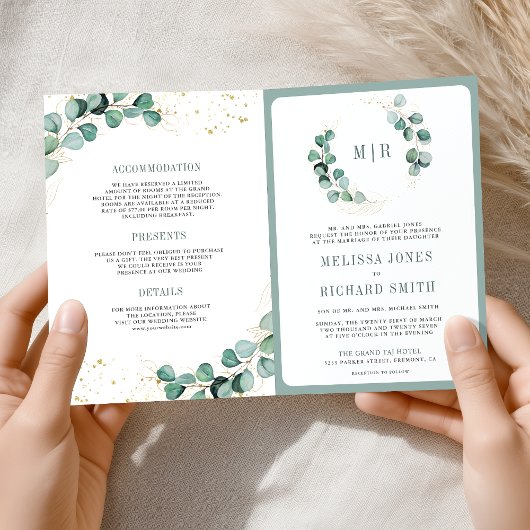 Invitation Rustique Végétalité Or Eucalyptus Code QR Mariage