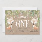 Invitation Rustique, verdure, renard de bois, garçon premier (Devant)