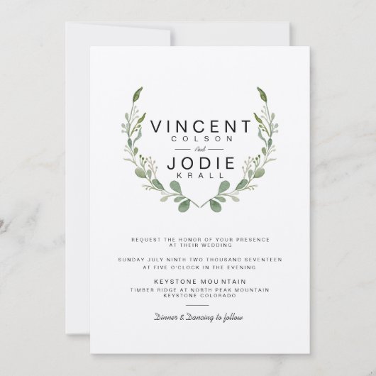 Invitation Rustique verdure Wreath Aquarelle Mariage Inviter (Devant)