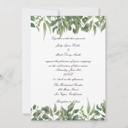 Invitation Rustique Vert Feuille Verdure Mariage de feuillage (Devant)