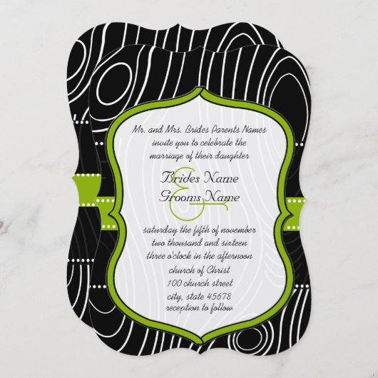 Invitation Rustique Vert Pays Mariage de grain de bois (Devant / Derrière)