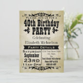 Invitation Rustique Vintage 40e anniversaire de fête Invitati (Debout devant)