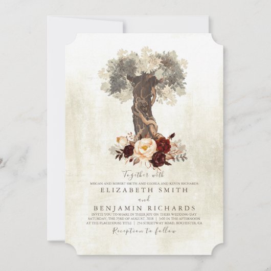 Invitation Rustique Vintage Arbre Bourgogne Floral Mariage (Devant)