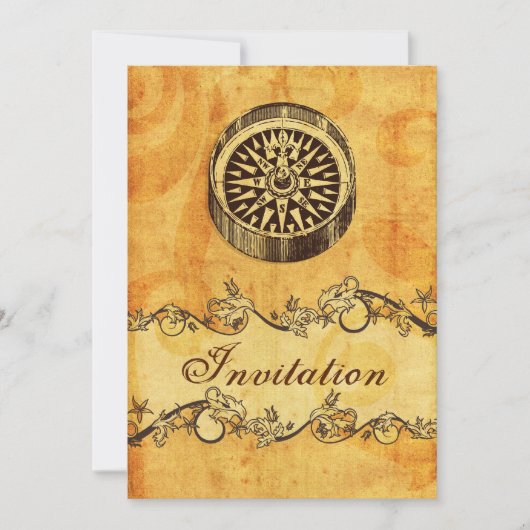 Invitation rustique, vintage, boussole mariage nautique invit (Devant)