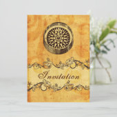 Invitation rustique, vintage, boussole mariage nautique invit (Debout devant)