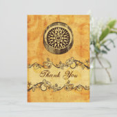 Invitation rustique, vintage, boussole nautique merci (Debout devant)