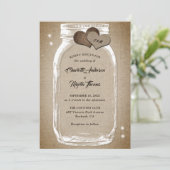 Invitation Rustique Vintage Burlap Hearts Mason Jar Mariage (Debout devant)