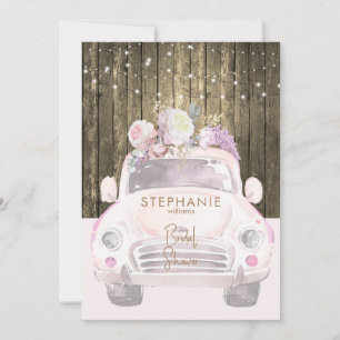 Invitation Rustique Vintage camion rose Fête des mariées flor
