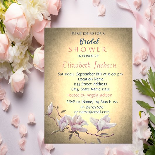 Invitation Rustique Vintage Fleur, Magnolia Baby Shower