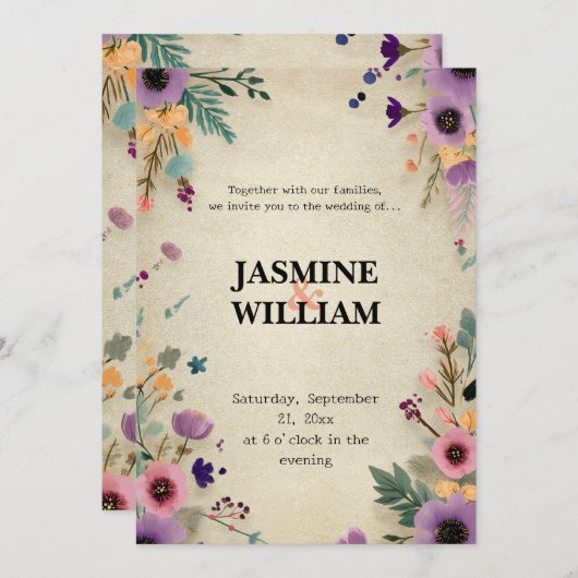 Invitation 🌼 Rustique Vintage Floral 💌 🌿 (Devant / Derrière)