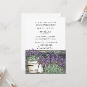 Invitation Rustique Vintage Lavender Wood Lights II Mariage