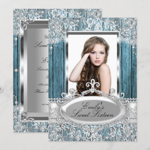 Invitation Rustique Vintage perles dentelle & bois Photo Swee