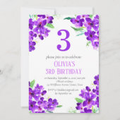Invitation Rustique Violet 3e anniversaire violet Floral viol (Devant)