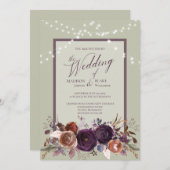Invitation Rustique violet à cordes florales Mariage vert cla (Devant / Derrière)