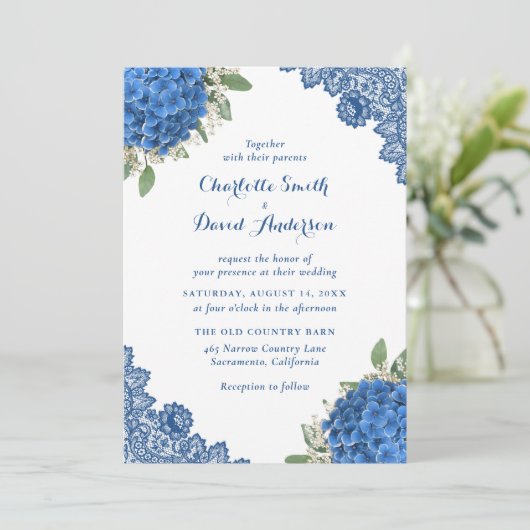 Invitation Rustique violet et Mariage floral bleu (Debout devant)