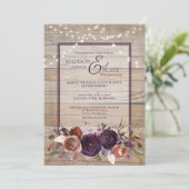 Invitation Rustique Violet Floral Bois Chaîne Mariage (Debout devant)
