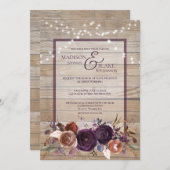 Invitation Rustique Violet Floral Bois Chaîne Mariage (Devant / Derrière)