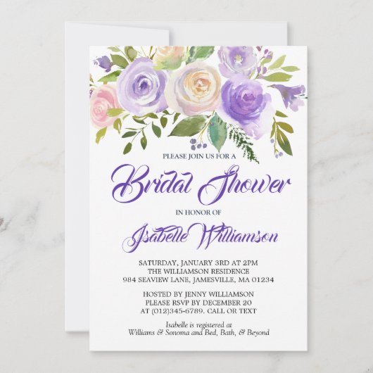 Invitation Rustique Violet Floral Douche nuptiale (Devant)