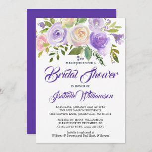 Invitation Rustique Violet Floral Douche nuptiale