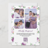 Invitation Rustique violet floral photo Collage QR Code Maria (Dos)