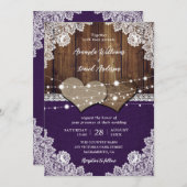 Invitation Rustique violet grange bois Burlap Mariage dentell (Devant / Derrière)